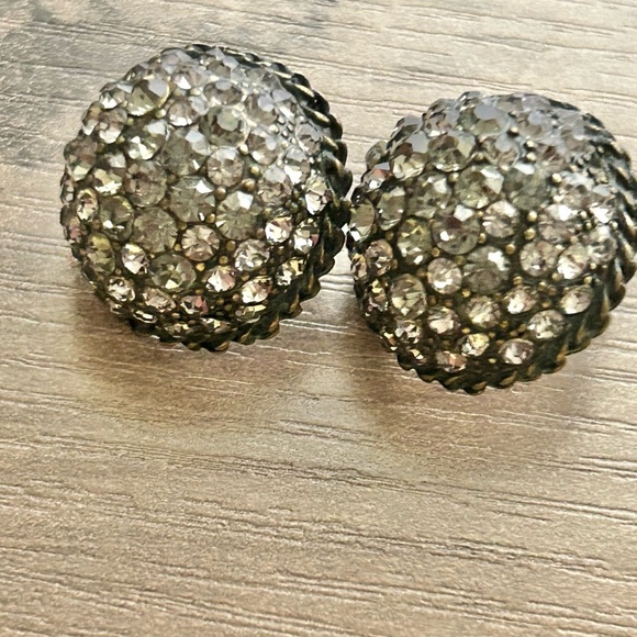 Vintage ABS Pave Rhinestone Domed Stud Earrings Vintage Glam - Picture 4 of 8